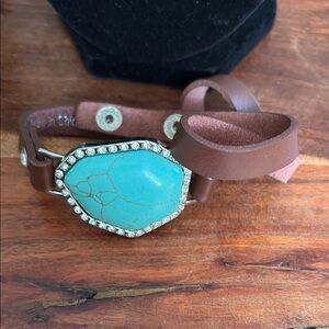 Turquoise Stone Brown Leather Bracelet